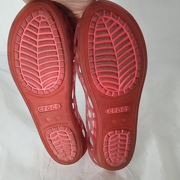 Crocs Adrina Jelly Ballet Flats pink floral Youth 2 Peep Toe Cut Out - Picture 6 of 7